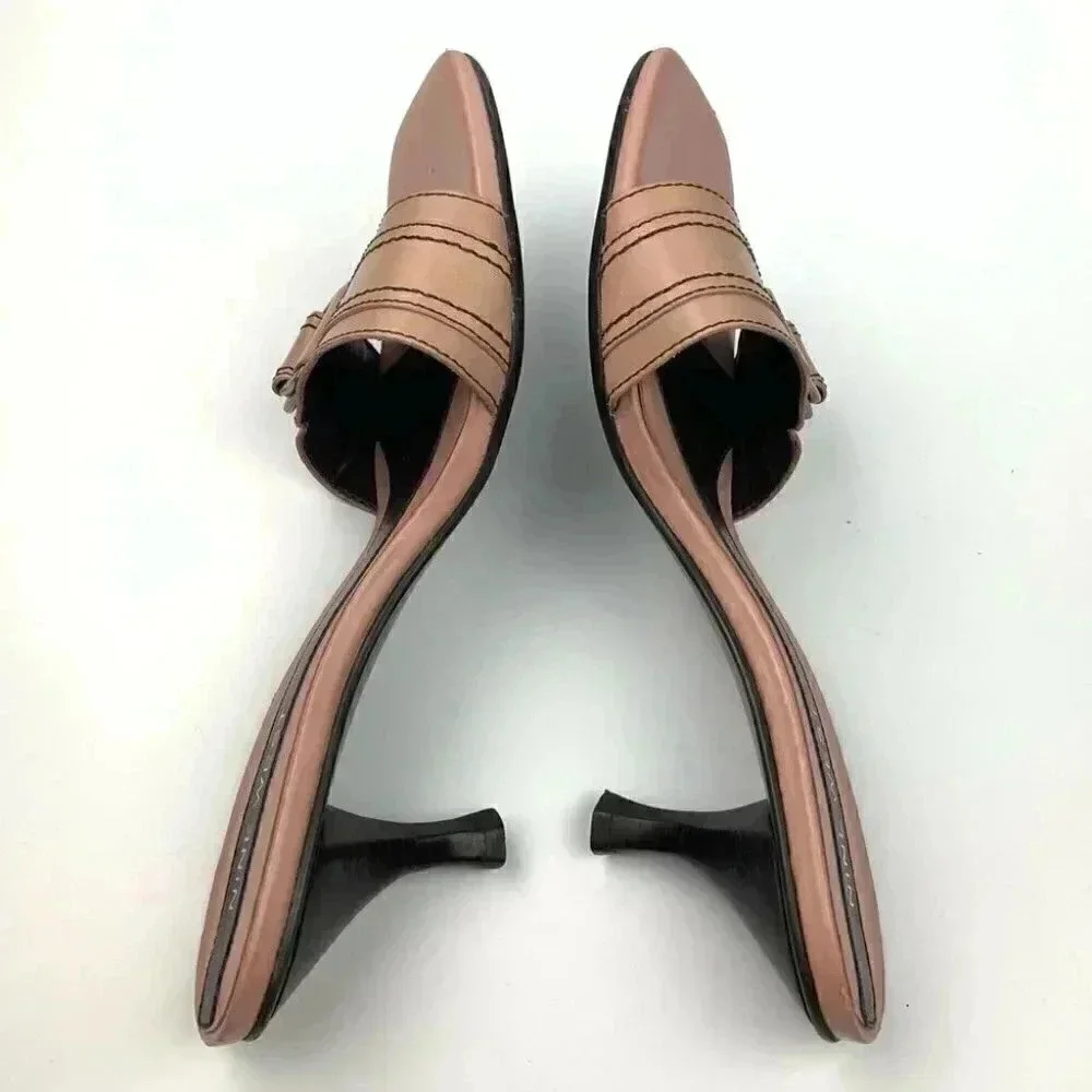 Nine West Yara heels sz 6 mauve pink leather square toe slides vintage 90s y2k